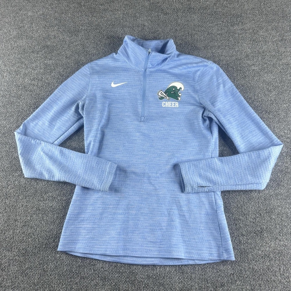 Tulane Green Wave Shirt Womens Medium Blue NCAA Cheer Nike Dri-FIT Quarter Zip